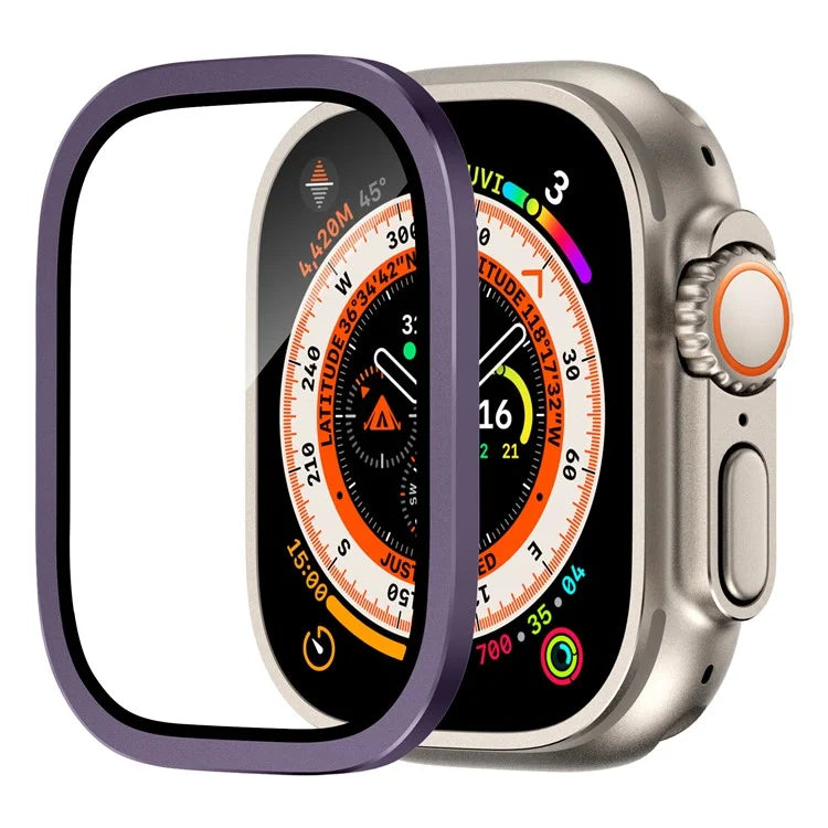 For Apple Watch Ultra 49mm / Ultra 2 49mm Case Aluminum Alloy Watch Cover with Tempered Glass Film