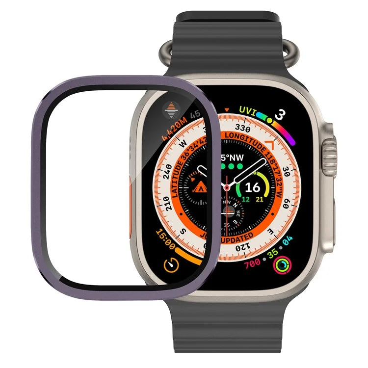 For Apple Watch Ultra 49mm / Ultra 2 49mm Case Aluminum Alloy Watch Cover with Tempered Glass Film