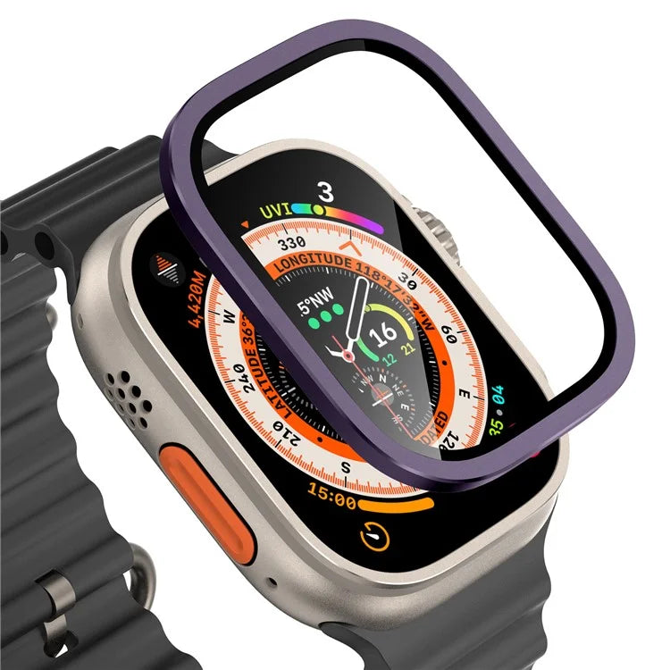 For Apple Watch Ultra 49mm / Ultra 2 49mm Case Aluminum Alloy Watch Cover with Tempered Glass Film