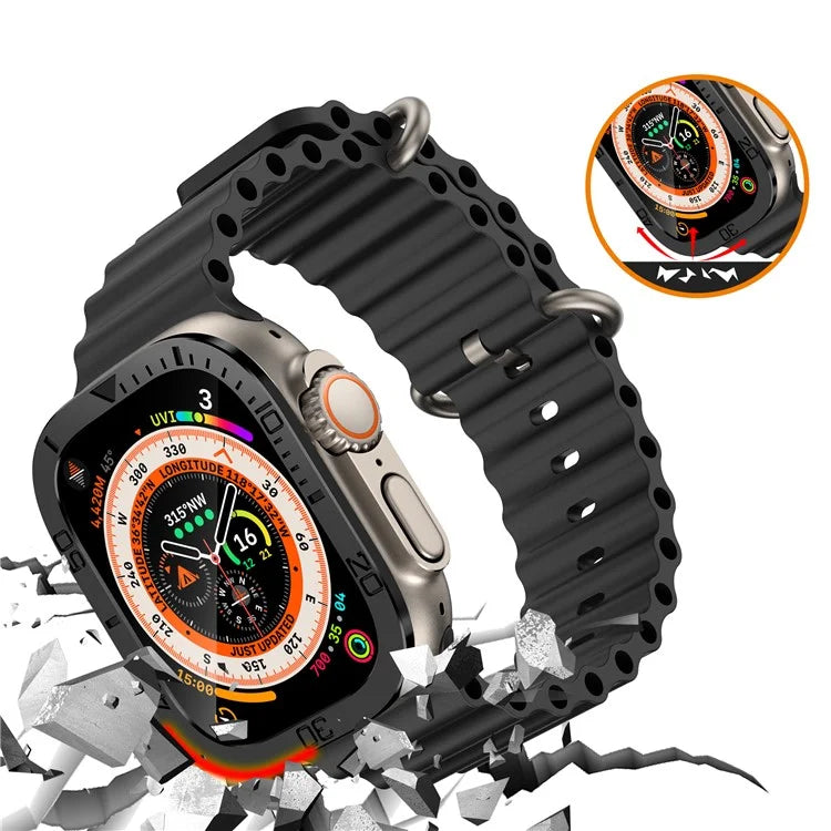 For Apple Watch Ultra 49mm / Ultra 2 49mm Watch Case Aluminum Alloy Cover with Tempered Glass Protector