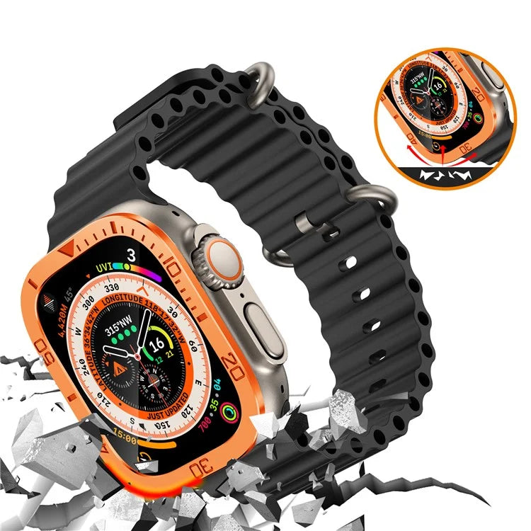 For Apple Watch Ultra 49mm / Ultra 2 49mm Watch Case Aluminum Alloy Cover with Tempered Glass Protector