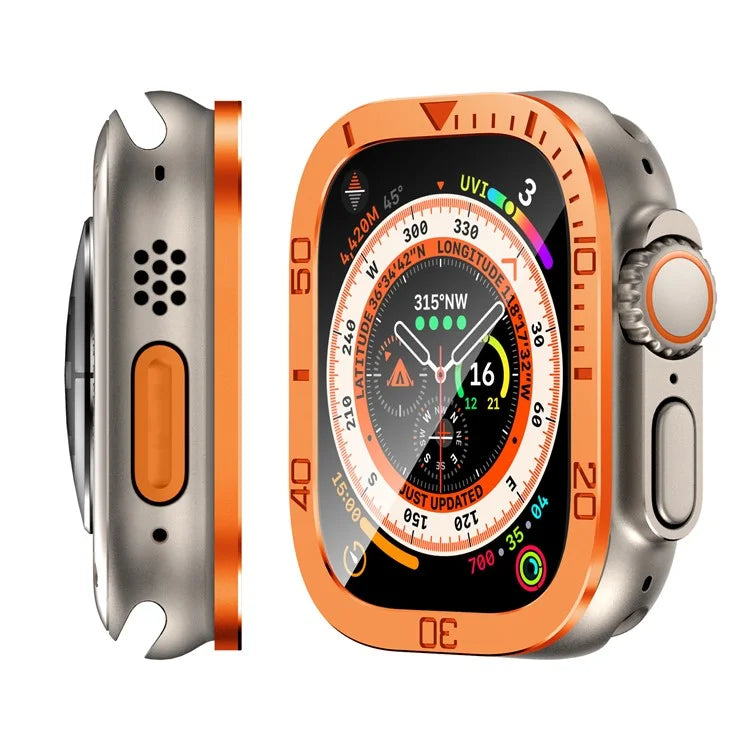 For Apple Watch Ultra 49mm / Ultra 2 49mm Watch Case Aluminum Alloy Cover with Tempered Glass Protector