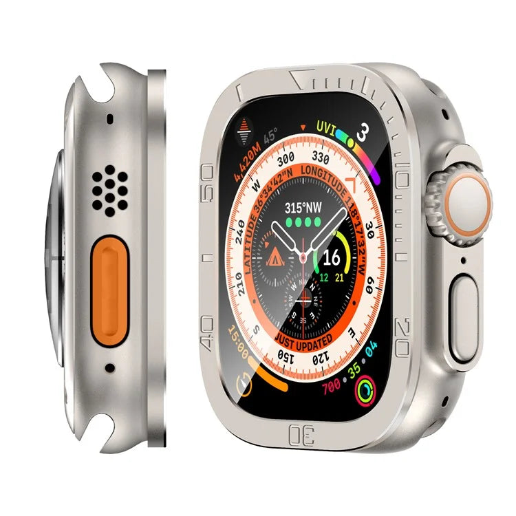 For Apple Watch Ultra 49mm / Ultra 2 49mm Watch Case Aluminum Alloy Cover with Tempered Glass Protector