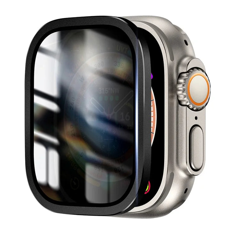 For Apple Watch Ultra 49mm / Ultra 2 49mm Aluminum Alloy Watch Case with Anti-spy Tempered Glass Film