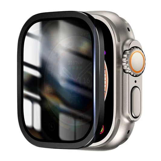 For Apple Watch Ultra 49mm / Ultra 2 49mm Aluminum Alloy Watch Case with Anti-spy Tempered Glass Film