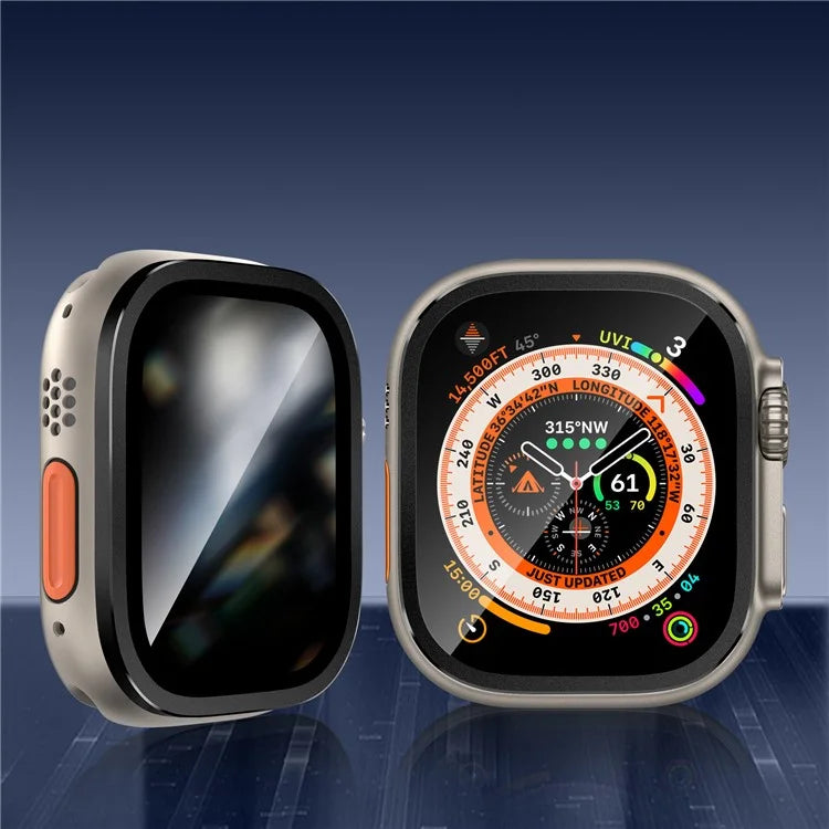For Apple Watch Ultra 49mm / Ultra 2 49mm Aluminum Alloy Watch Case with Anti-spy Tempered Glass Film