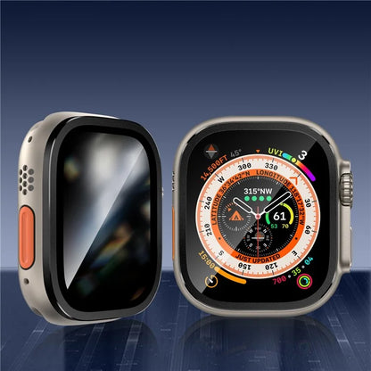 For Apple Watch Ultra 49mm / Ultra 2 49mm Aluminum Alloy Watch Case with Anti-spy Tempered Glass Film
