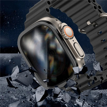 For Apple Watch Ultra 49mm / Ultra 2 49mm Aluminum Alloy Watch Case with Anti-spy Tempered Glass Film