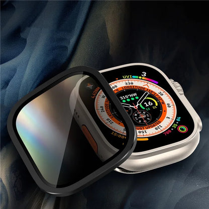 For Apple Watch Ultra 49mm / Ultra 2 49mm Aluminum Alloy Watch Case with Anti-spy Tempered Glass Film
