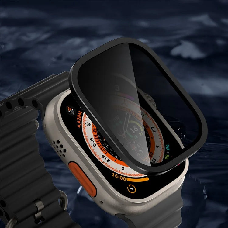 For Apple Watch Ultra 49mm / Ultra 2 49mm Aluminum Alloy Watch Case with Anti-spy Tempered Glass Film