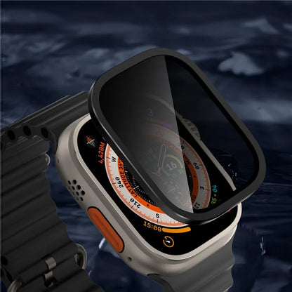 For Apple Watch Ultra 49mm / Ultra 2 49mm Aluminum Alloy Watch Case with Anti-spy Tempered Glass Film
