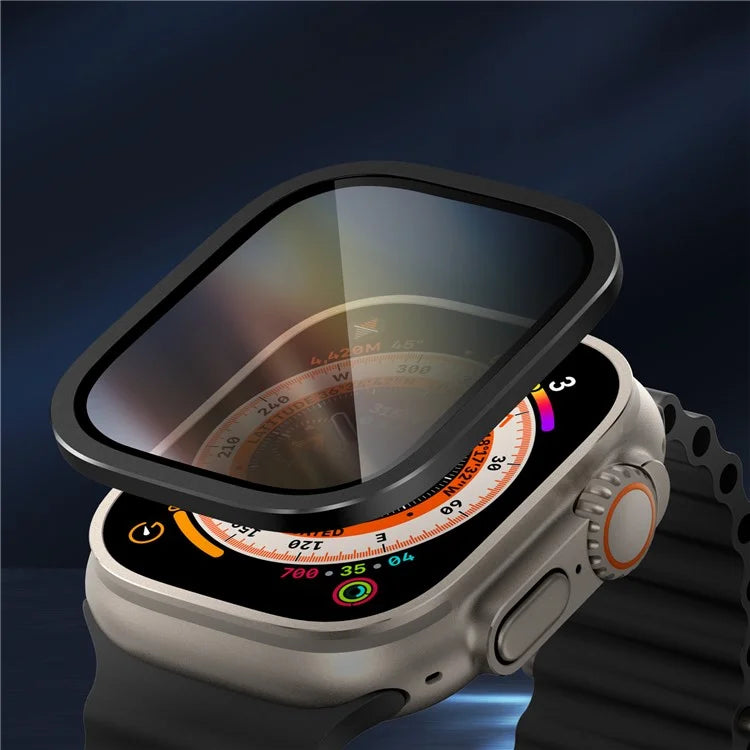 For Apple Watch Ultra 49mm / Ultra 2 49mm Aluminum Alloy Watch Case with Anti-spy Tempered Glass Film