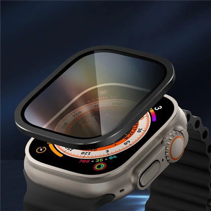 For Apple Watch Ultra 49mm / Ultra 2 49mm Aluminum Alloy Watch Case with Anti-spy Tempered Glass Film
