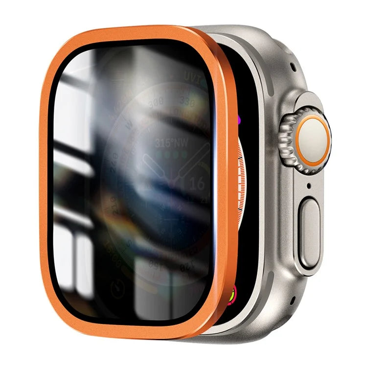 For Apple Watch Ultra 49mm / Ultra 2 49mm Aluminum Alloy Watch Case with Anti-spy Tempered Glass Film