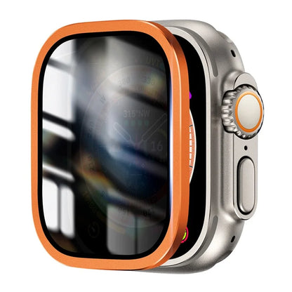 For Apple Watch Ultra 49mm / Ultra 2 49mm Aluminum Alloy Watch Case with Anti-spy Tempered Glass Film