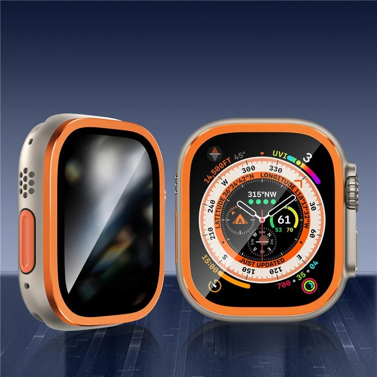 For Apple Watch Ultra 49mm / Ultra 2 49mm Aluminum Alloy Watch Case with Anti-spy Tempered Glass Film