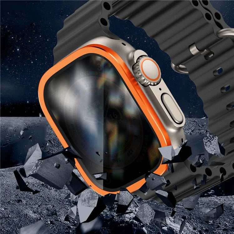 For Apple Watch Ultra 49mm / Ultra 2 49mm Aluminum Alloy Watch Case with Anti-spy Tempered Glass Film