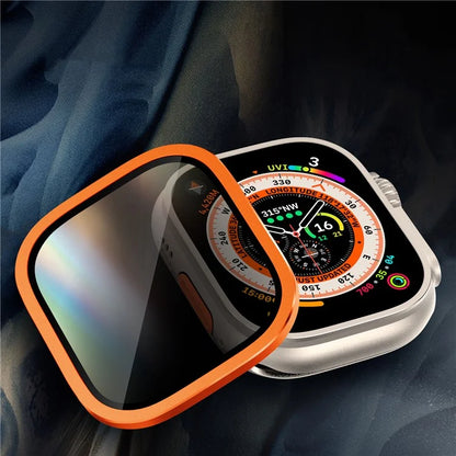 For Apple Watch Ultra 49mm / Ultra 2 49mm Aluminum Alloy Watch Case with Anti-spy Tempered Glass Film