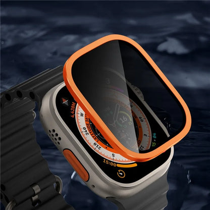 For Apple Watch Ultra 49mm / Ultra 2 49mm Aluminum Alloy Watch Case with Anti-spy Tempered Glass Film