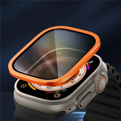 For Apple Watch Ultra 49mm / Ultra 2 49mm Aluminum Alloy Watch Case with Anti-spy Tempered Glass Film