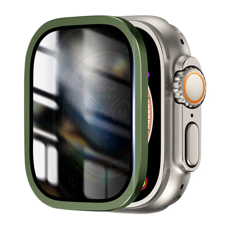 For Apple Watch Ultra 49mm / Ultra 2 49mm Aluminum Alloy Watch Case with Anti-spy Tempered Glass Film