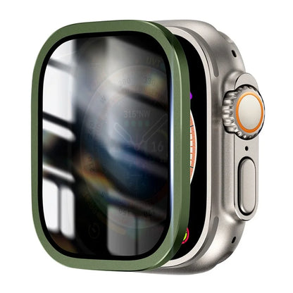 For Apple Watch Ultra 49mm / Ultra 2 49mm Aluminum Alloy Watch Case with Anti-spy Tempered Glass Film