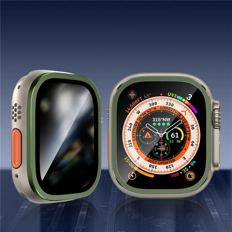 For Apple Watch Ultra 49mm / Ultra 2 49mm Aluminum Alloy Watch Case with Anti-spy Tempered Glass Film