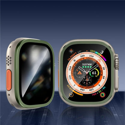 For Apple Watch Ultra 49mm / Ultra 2 49mm Aluminum Alloy Watch Case with Anti-spy Tempered Glass Film