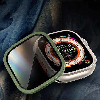 For Apple Watch Ultra 49mm / Ultra 2 49mm Aluminum Alloy Watch Case with Anti-spy Tempered Glass Film