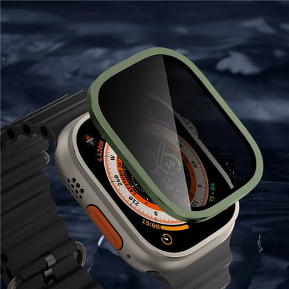 For Apple Watch Ultra 49mm / Ultra 2 49mm Aluminum Alloy Watch Case with Anti-spy Tempered Glass Film