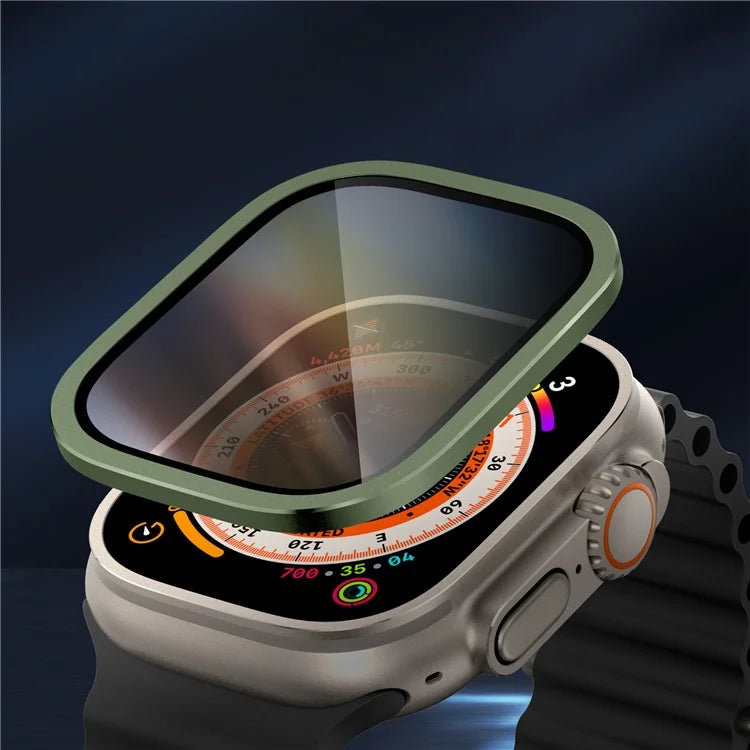 For Apple Watch Ultra 49mm / Ultra 2 49mm Aluminum Alloy Watch Case with Anti-spy Tempered Glass Film