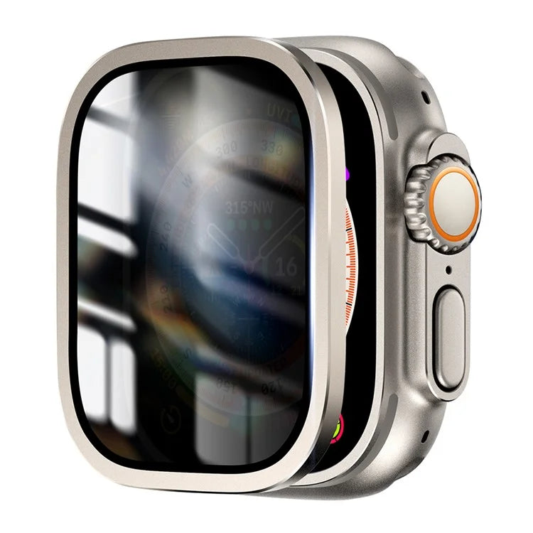 For Apple Watch Ultra 49mm / Ultra 2 49mm Aluminum Alloy Watch Case with Anti-spy Tempered Glass Film