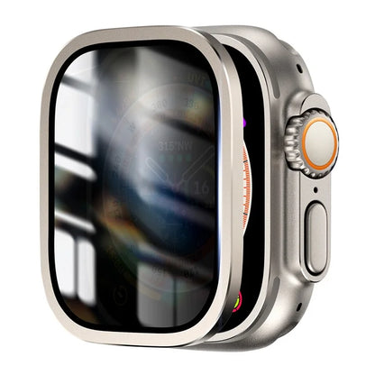 For Apple Watch Ultra 49mm / Ultra 2 49mm Aluminum Alloy Watch Case with Anti-spy Tempered Glass Film