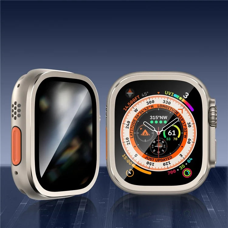 For Apple Watch Ultra 49mm / Ultra 2 49mm Aluminum Alloy Watch Case with Anti-spy Tempered Glass Film