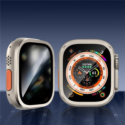 For Apple Watch Ultra 49mm / Ultra 2 49mm Aluminum Alloy Watch Case with Anti-spy Tempered Glass Film