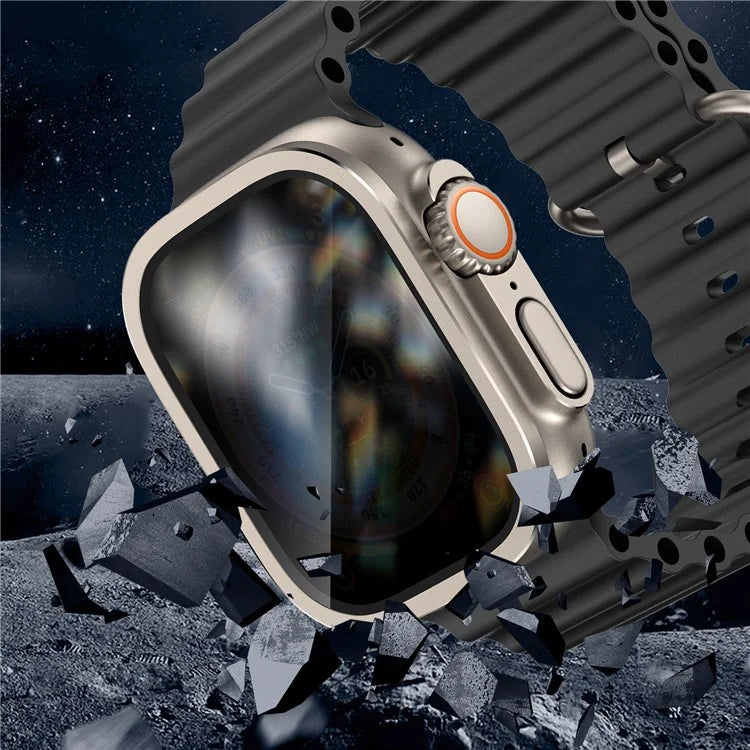 For Apple Watch Ultra 49mm / Ultra 2 49mm Aluminum Alloy Watch Case with Anti-spy Tempered Glass Film