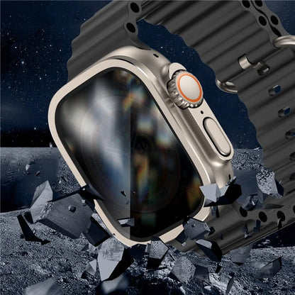 For Apple Watch Ultra 49mm / Ultra 2 49mm Aluminum Alloy Watch Case with Anti-spy Tempered Glass Film