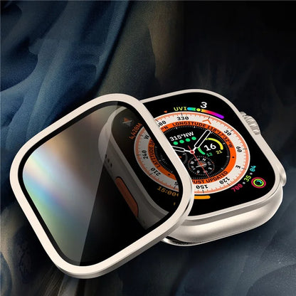 For Apple Watch Ultra 49mm / Ultra 2 49mm Aluminum Alloy Watch Case with Anti-spy Tempered Glass Film