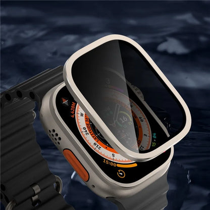 For Apple Watch Ultra 49mm / Ultra 2 49mm Aluminum Alloy Watch Case with Anti-spy Tempered Glass Film