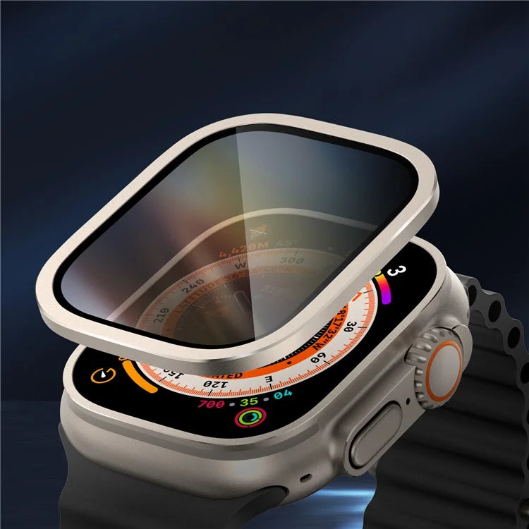 For Apple Watch Ultra 49mm / Ultra 2 49mm Aluminum Alloy Watch Case with Anti-spy Tempered Glass Film