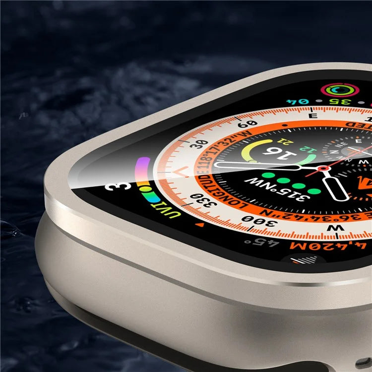 For Apple Watch Ultra 49mm / Ultra 2 49mm Aluminum Alloy Watch Case with Anti-spy Tempered Glass Film