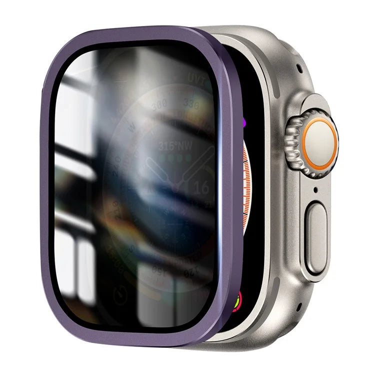 For Apple Watch Ultra 49mm / Ultra 2 49mm Aluminum Alloy Watch Case with Anti-spy Tempered Glass Film