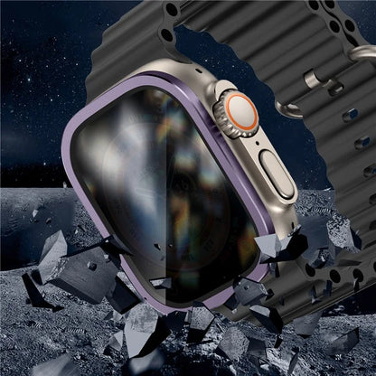 For Apple Watch Ultra 49mm / Ultra 2 49mm Aluminum Alloy Watch Case with Anti-spy Tempered Glass Film