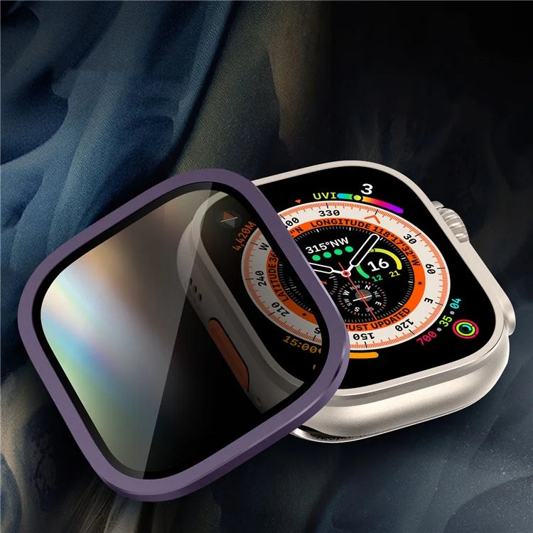 For Apple Watch Ultra 49mm / Ultra 2 49mm Aluminum Alloy Watch Case with Anti-spy Tempered Glass Film