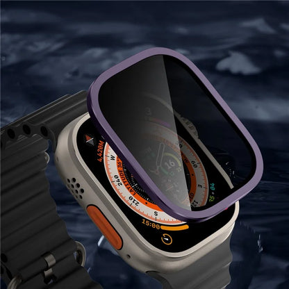 For Apple Watch Ultra 49mm / Ultra 2 49mm Aluminum Alloy Watch Case with Anti-spy Tempered Glass Film
