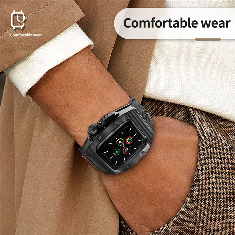 SHELLBOX For Apple Watch Series 5 / 4 / SE / 6 / SE (2022) 44mm / Series 7 / 8 45mm Metal Watch Frame Case with Strap