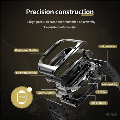 SHELLBOX For Apple Watch Series 5 / 4 / SE / 6 / SE (2022) 44mm / Series 7 / 8 45mm Metal Watch Frame Case with Strap