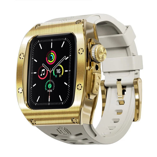 SHELLBOX For Apple Watch Series 5 / 4 / SE / 6 / SE (2022) 44mm / Series 7 / 8 45mm Watch Strap with Metal Frame Case