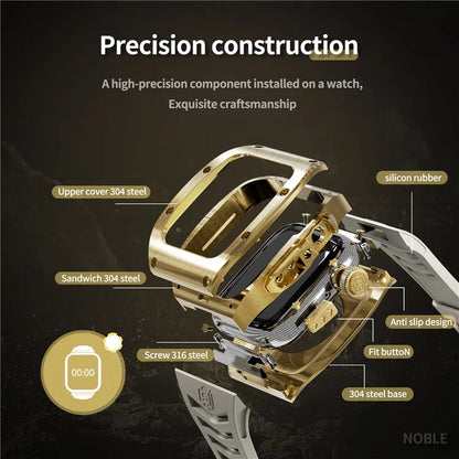 SHELLBOX For Apple Watch Series 5 / 4 / SE / 6 / SE (2022) 44mm / Series 7 / 8 45mm Watch Strap with Metal Frame Case