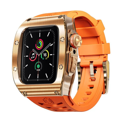 SHELLBOX For Apple Watch Series 5 / 4 / SE / 6 / SE (2022) 44mm / Series 7 / 8 45mm Watch Strap with Metal Frame Case